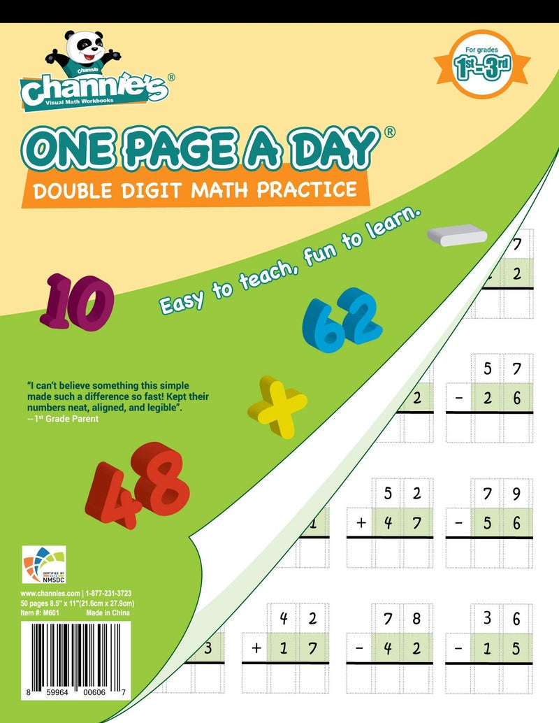 Channie's One Page A Day Double Digit Math Problem Workbook for 1st Graders  2nd Graders  and 3rd Grade Simply Tear Off On Page a Day For Math Repetition Exercise! Addition and Subtraction Workbook - Image 1
